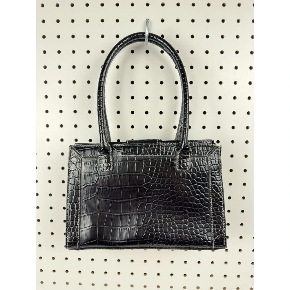 Liz Claiborne Black Croc Embossed Structured Satchel‎ Top Handle Bag -FAIR